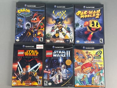 A Collection of Six Nintendo GameCube Video Games, featuring LEGO Star Wars: The Video Game and LEGO