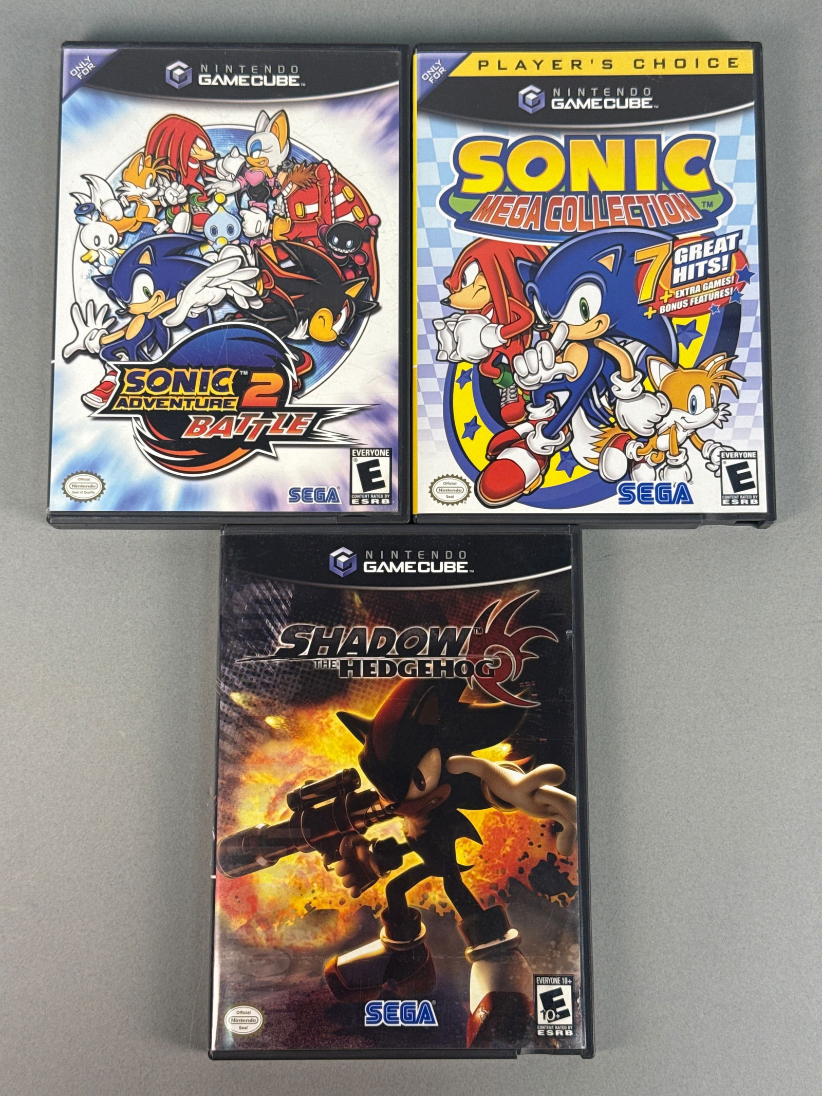 Three Nintendo GameCube Video Games: Sonic Adventure 2 Battle, Sonic Mega Collection, and Shadow the (1 of 8)