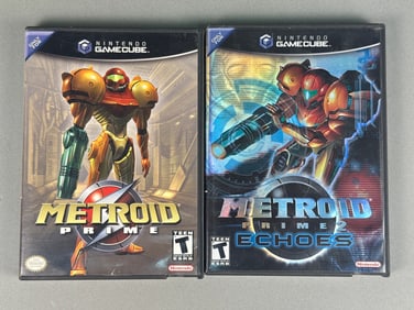 A Pair of Nintendo GameCube Metroid Prime and Metroid Prime 2 Echoes Video Games