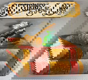 A Folk Art Hand-Painted Wooden "Attorney at Law" Trade Sign