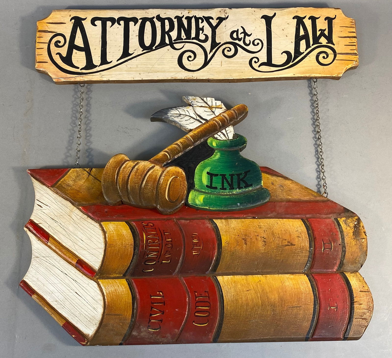 A Folk Art Hand-Painted Wooden "Attorney at Law" Trade Sign (1 of 7)