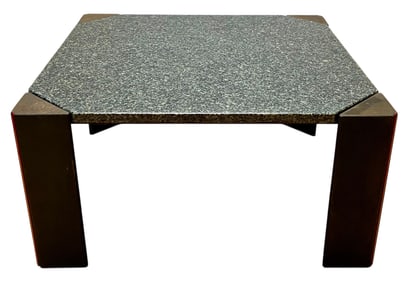 A Postmodern Octagonal Coffee Table with Granite Top and Patinated Metal Base, circa 1980s