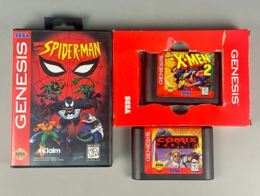 Three Sega Genesis Video Games: Spider-Man the Animated Series, X-Men 2 Clone Wars, and Comix Zone