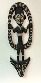 Unknown Artist, Papua New Guinea, Mirror Standing Figures, Carved Wood Plaque