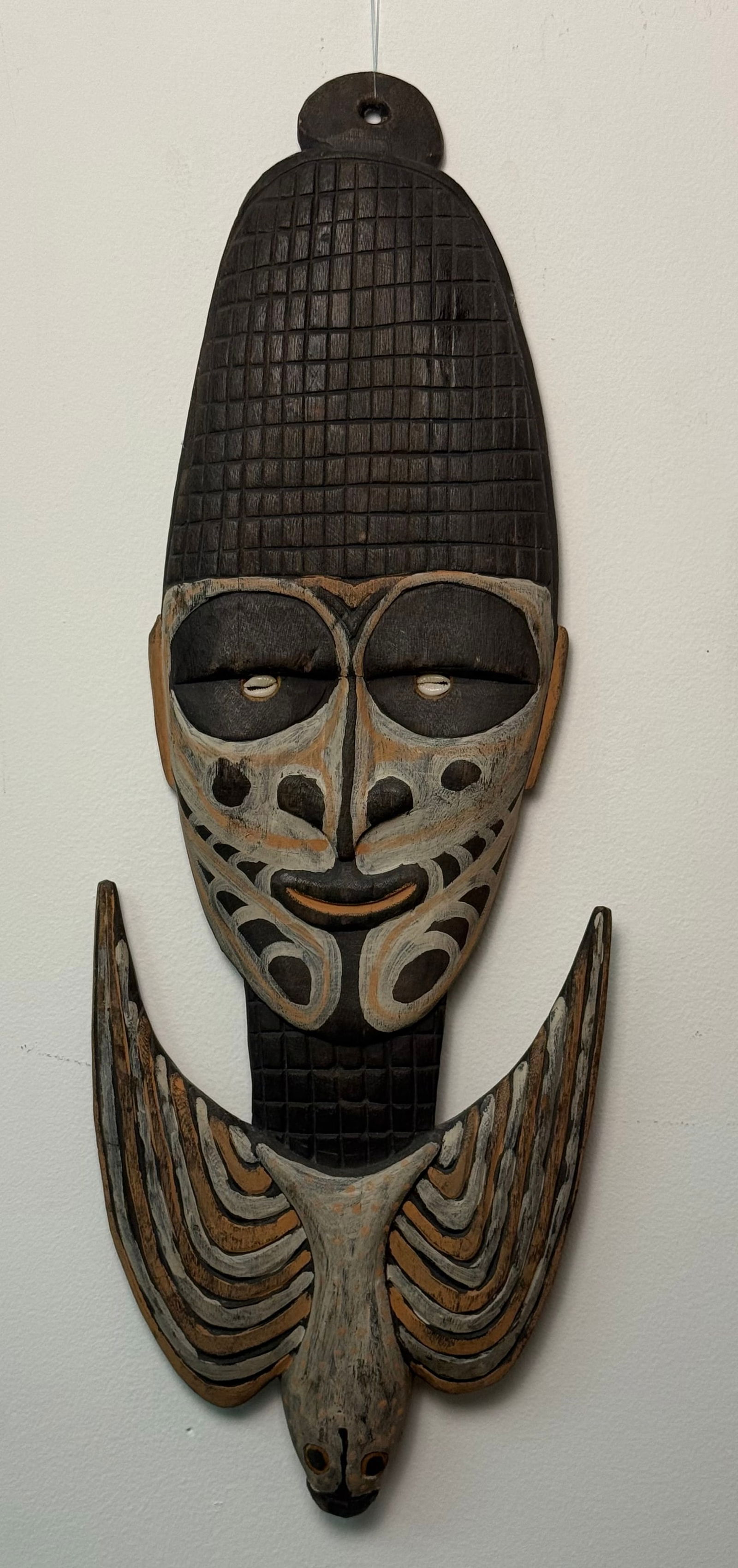 An African Carved and Polychrome Wood Tribal Mask with Cowrie Shell Inlays (1 of 4)