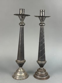 A Pair of Large Mexican Hojalata Tin Candlesticks