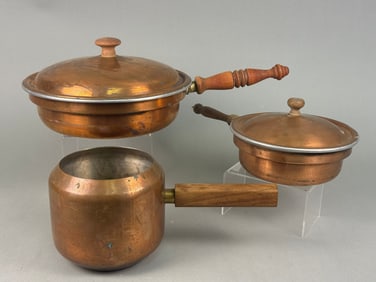 Three Vintage Copper and Aluminum Cooking Vessels, One Marked Wagner, West Germany