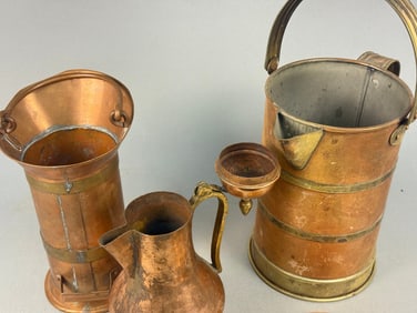 A Group of Three Copper and Brass Vessels, one by Peerage, Made in England