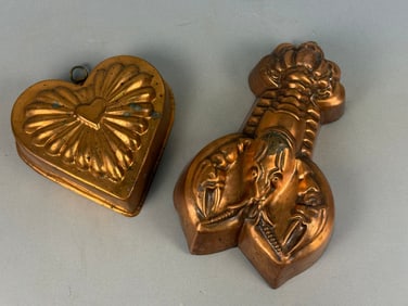 A Pair of Vintage Copper Decorative Kitchen Molds