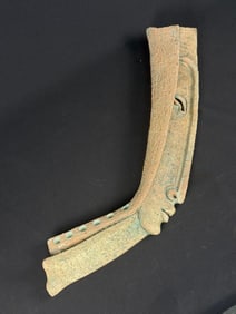 Terracotta Flute-Form Sculptural Object with Stylized Face, Marked 'NEVA'