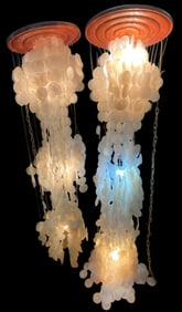 A Pair of Vintage Capiz Shell Tiered Chandeliers