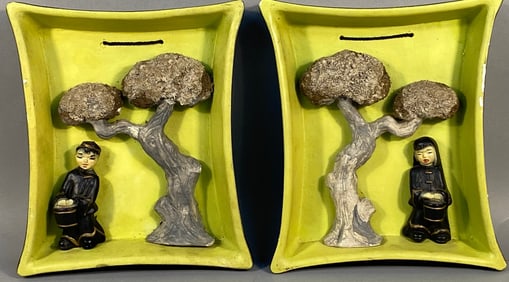A Pair of Universal Statuary Co. Asian Figural Chalkware Wall Plaques