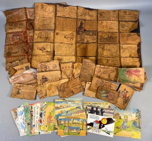 A Collection of Early 20th Century W.S. Heal Leather Postcards and Mid-20th Century Paper Postcards