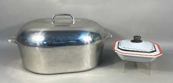 A Vintage Magnalite Roaster and Kockum Enamelware Dish