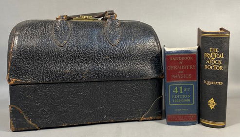 Vintage 1940s Emdee by Schell Leather Doctor's Bag and Two Books