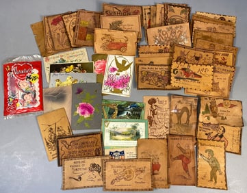 A Collection of Early 20th Century W.S. Heal & S.N. Co. Leather Postcards and Other Ephemera
