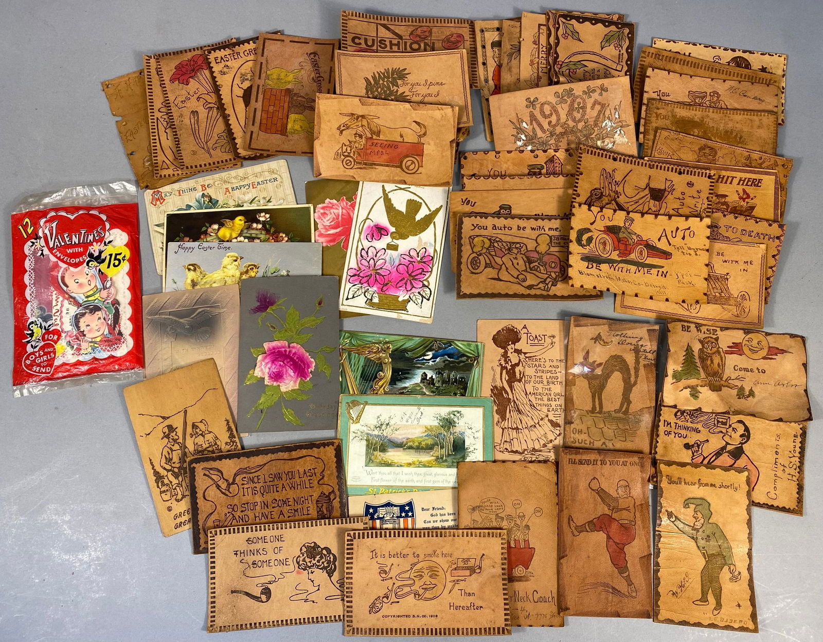 A Collection of Early 20th Century W.S. Heal & S.N. Co. Leather Postcards and Other Ephemera (1 of 5)