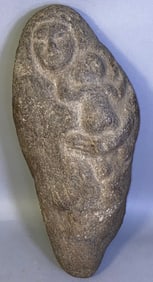 Taino Stone Zemi Female Figure (Mother and Child)