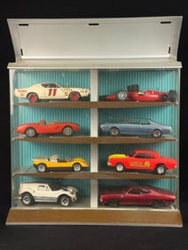Model Car Display Case with a Collection of  Model Vehicles