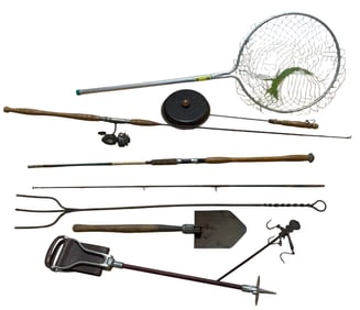 A Collection of Vintage Outdoor Equipment and Fishing Gear