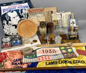 A Collection of Mid-20th Century Vintage Memorabilia, including a Gore Vidal LP, Babe Ruth Bat, and