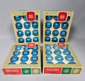 Four Vintage Sets of Shiny Brite Blue Mercury Glass Christmas Ornaments in Original Boxes