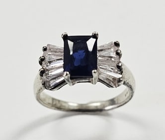 Sterling Silver Sapphire & Crystal Ring