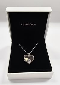 Pandora Sterling Heart Locket Necklace 15.5 Grams