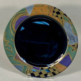 An Arcoroc Santos Black Glass Dinner Plate, France