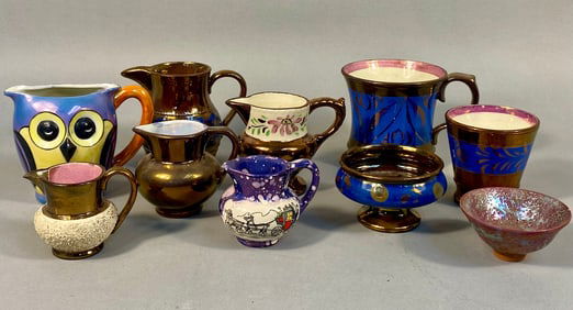 A Collection of Ten English Copper Lustreware Vessels