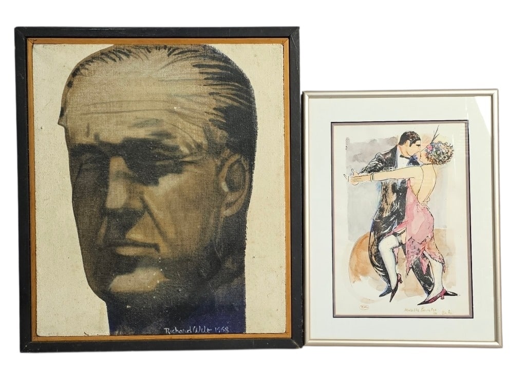 Two Framed Artworks: Richard Wilt Mid-Century Portrait and Masilla Pontizzo Art Deco Dancing Couple (1 of 13)
