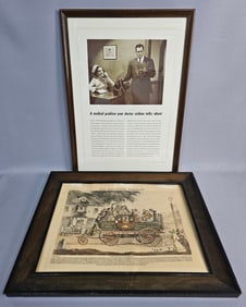 A Pair of Framed Prints: 1942 Parke, Davis & Company Advertisement and 'The New Steam Carriage'