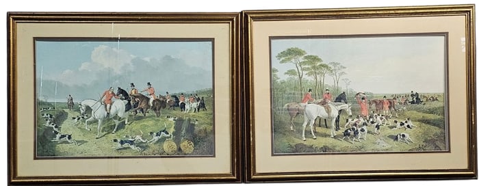 A Pair of J.F. Herring Senr. 1827 Fox Hunting Aquatint Prints: 'The Meet' and 'The Find'