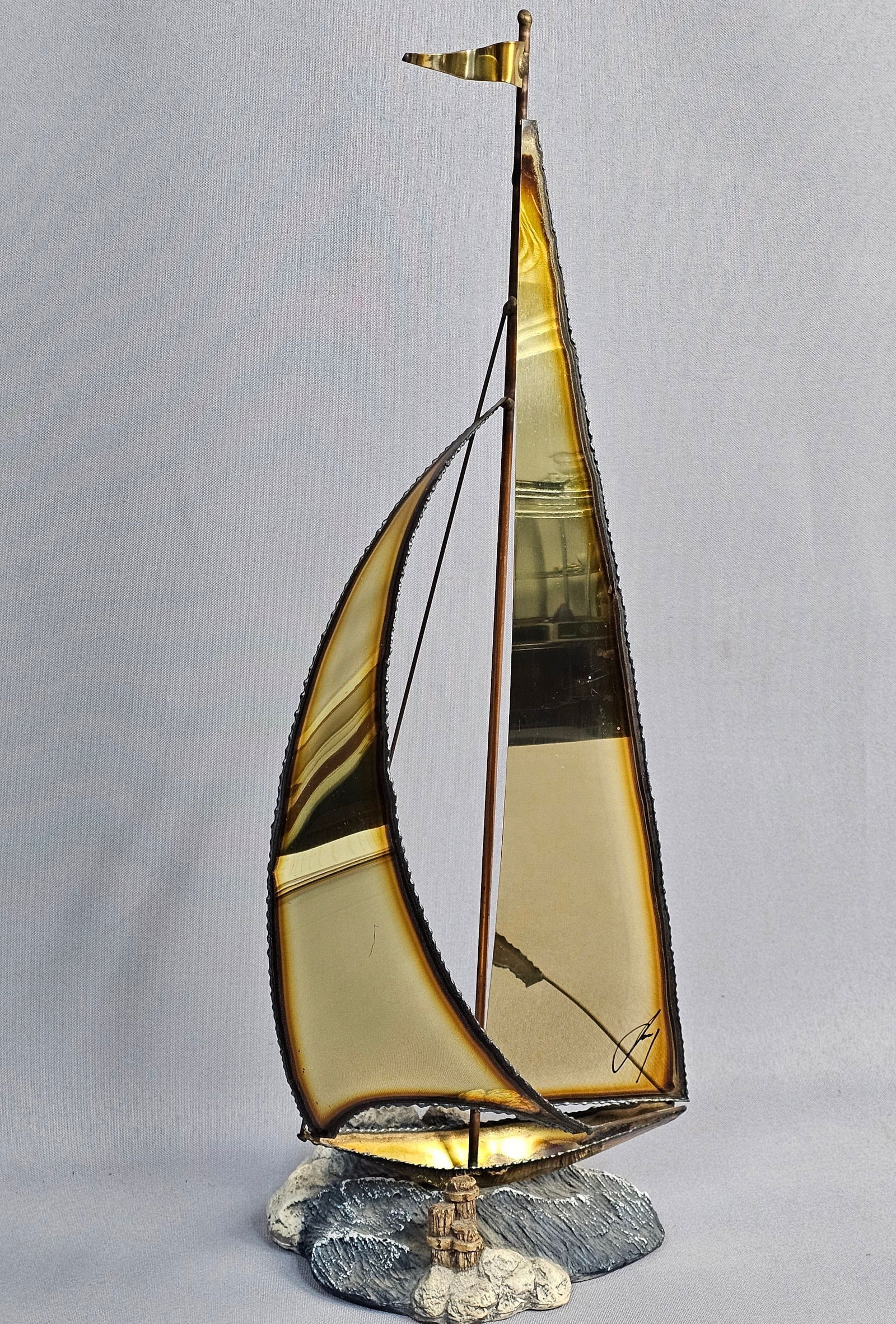 A Mid-20th Century Signed John DeMott Brass Sailboat Sculpture (1 of 11)