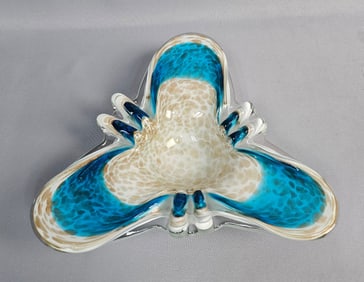 Murano Mid-Century Blue and White Art Glass Bowl/Ashtray