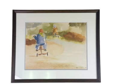 Cyclists Original Watercolor, 1965