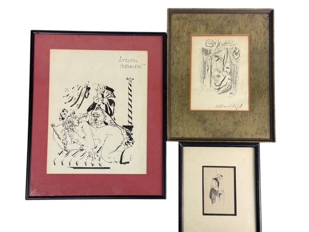 Marc Chagall 'In Front of the Picture' Lithograph, 1963, and Two Other Framed Drawings (1 of 9)