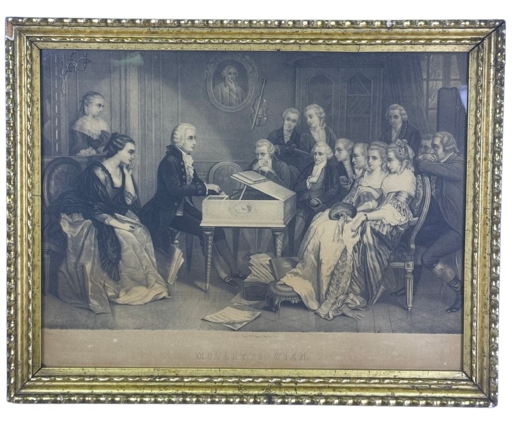 A Framed Engraving by Jean Baptiste Alfred Cornilliet, 'Mozart in Vienna' (1 of 7)