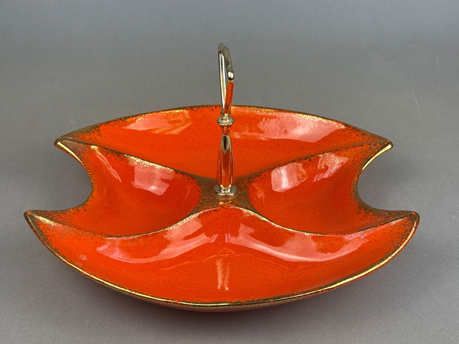 Mid-Century Modern California Pottery Orange Drip Glaze Divided Serving Tray, No. 617 (1 of 4)