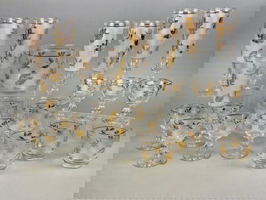 A Collection of Libbey 'Frosted Gold Leaf' Barware