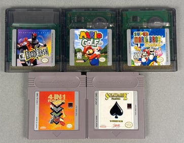 A Collection of Five Vintage Nintendo Game Boy and Game Boy Color Video Game Cartridges