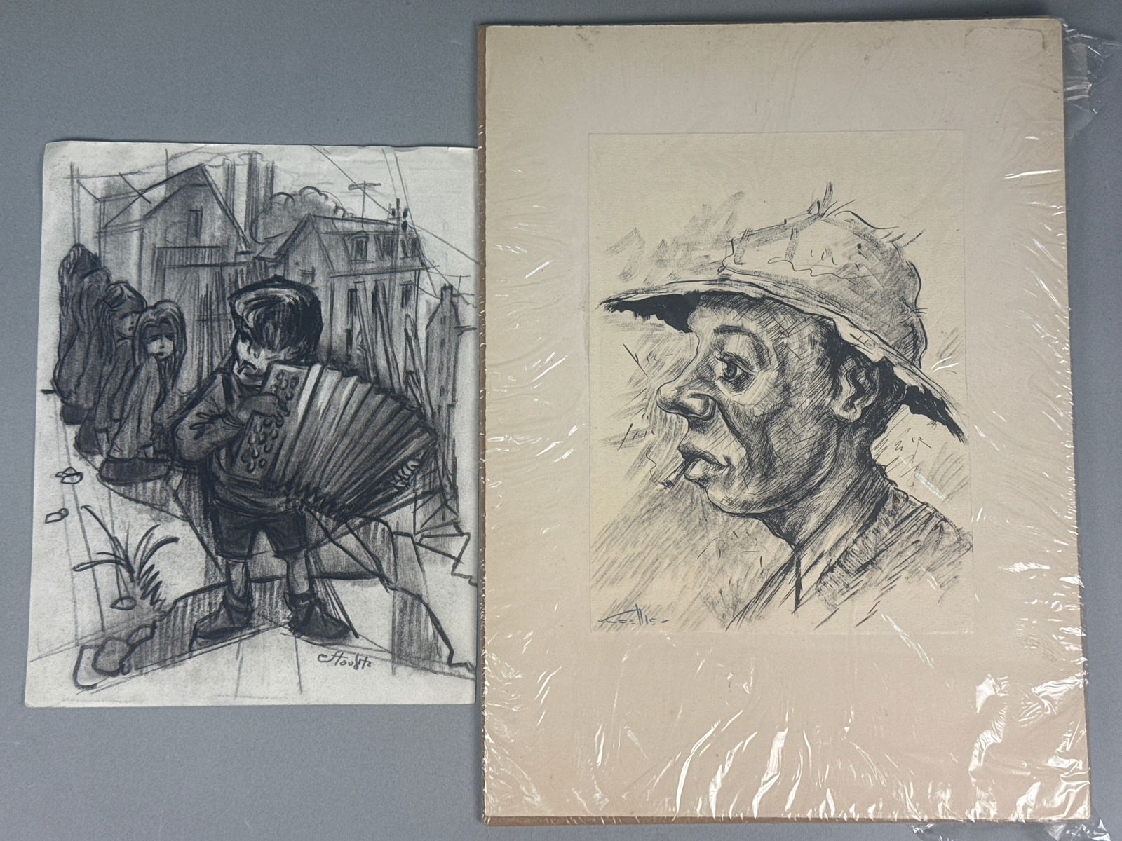 Two Expressive Graphite and Charcoal Drawings, Unattributed (1 of 6)