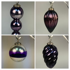 A Group of Four Vintage Purple Mercury Glass Ornaments