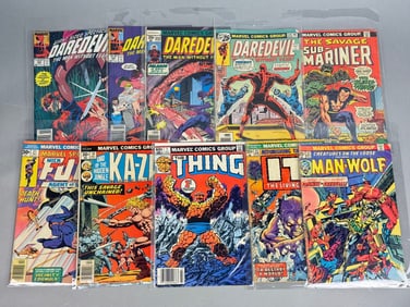 A Collection of Ten Vintage Marvel Comics Group Comic Books, featuring Daredevil, Sub-Mariner, and