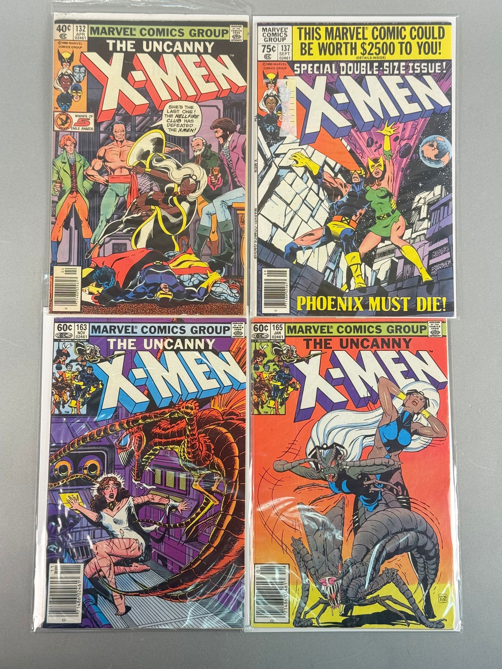 Four Early 1980s Marvel Comics Group The Uncanny X-Men Comic Books, Issues #132, #137, #163, #165 (1 of 6)
