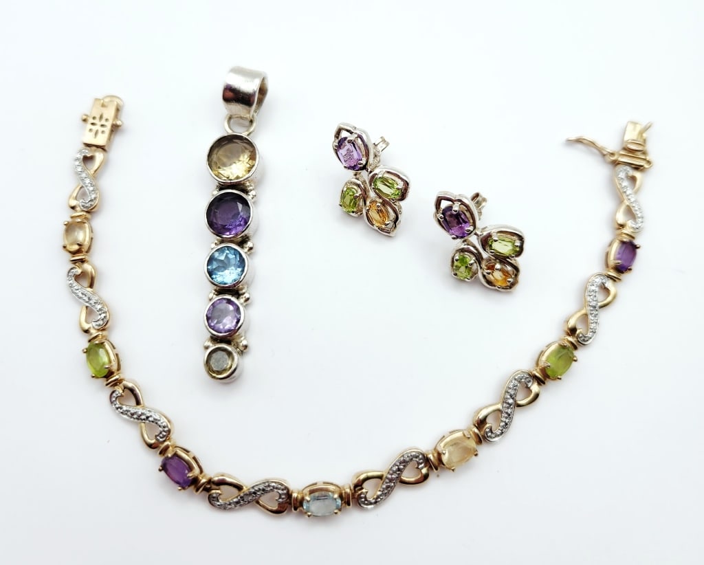 925 Vermeil Gemstone Bracelet 27.7 Grams (1 of 14)