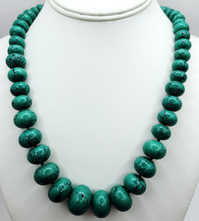 Graduated Turquoise Bead Hand Knotted Necklace (1 of 9)
