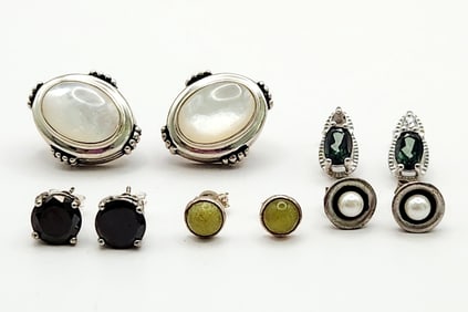 Sterling Gemstones & Pearl Earrings 20.4 Grams