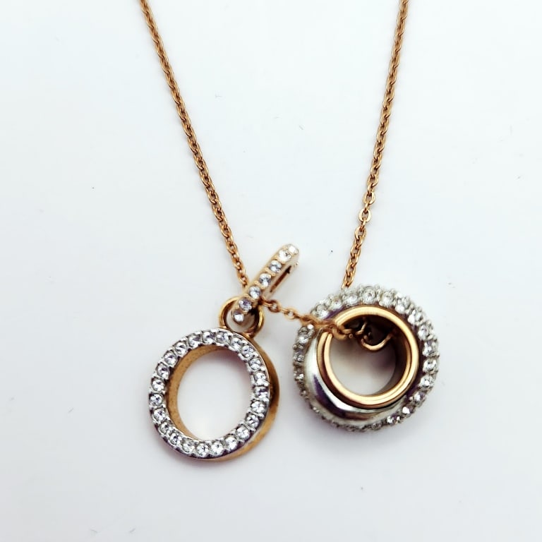 Swarovski Crystal Double Pendant Gold & Silver: Tone Necklace Necklace is 18".