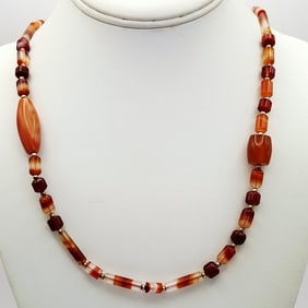 Carnelian Agate & Gold Beaded Necklace